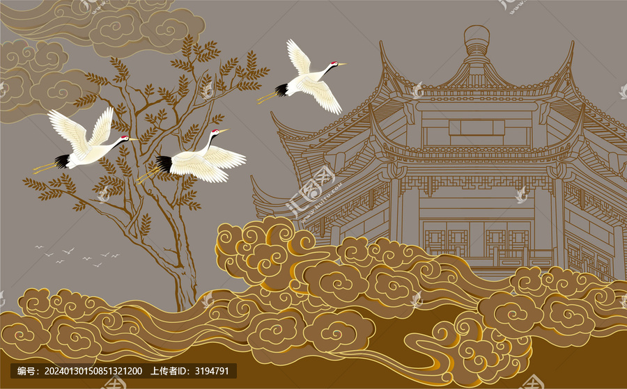 祥云樓閣復(fù)古建筑背景墻