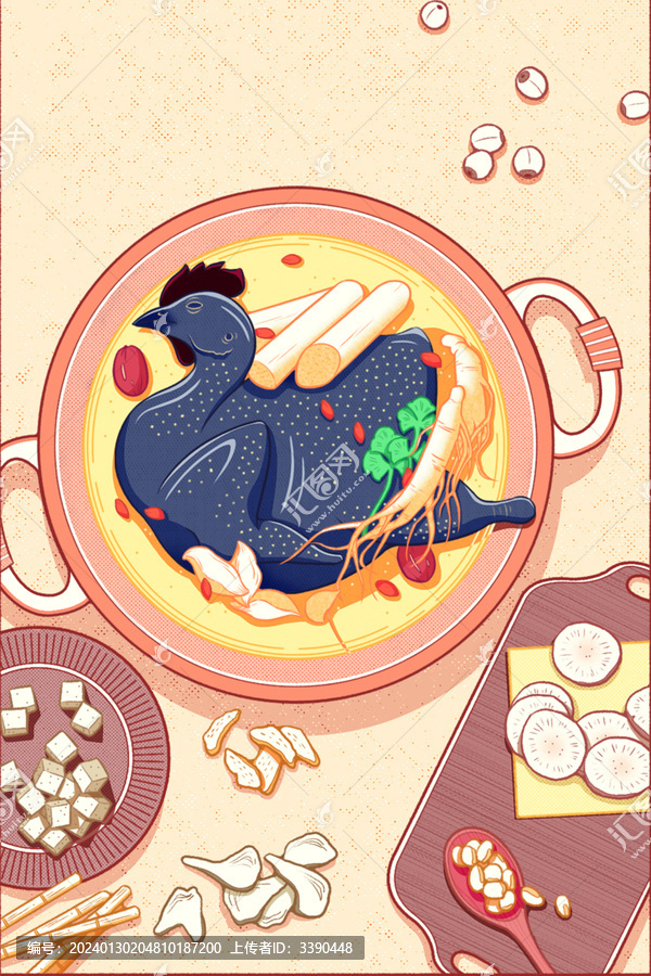 白露節(jié)氣美食十樣白燉雞插畫