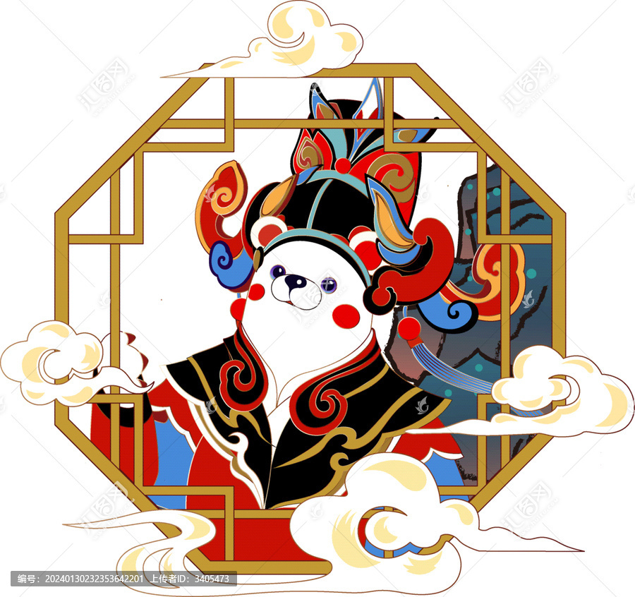 中式窗内京剧戏曲扮相的熊