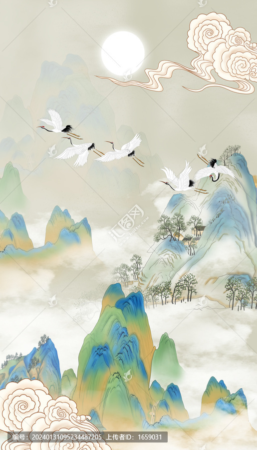 豎幅國(guó)潮水墨畫