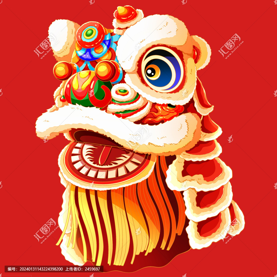國潮中國新年春節(jié)醒獅舞獅頭年畫