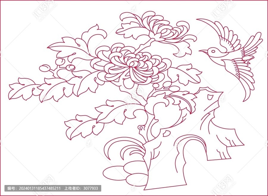 菊花木刻木雕圖