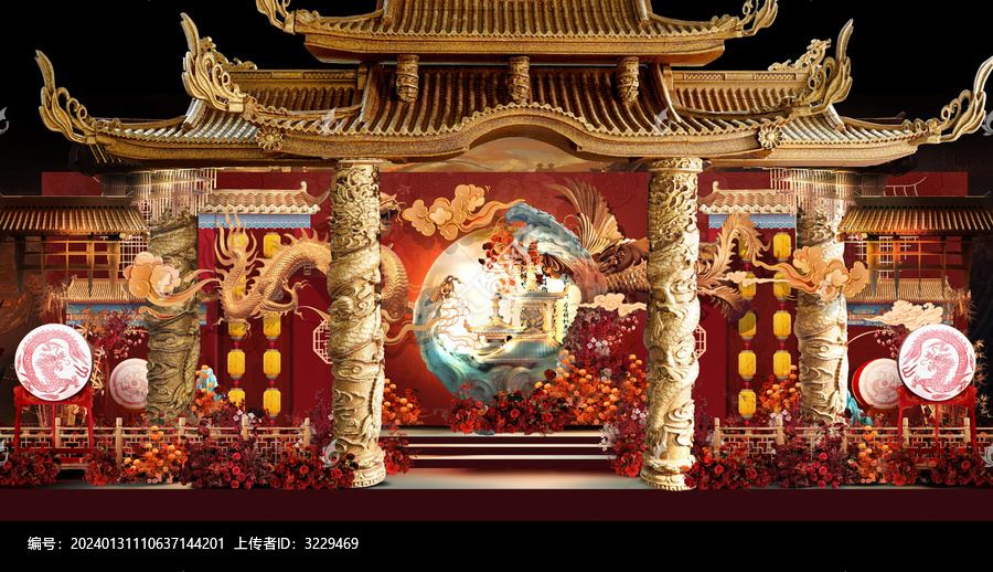 明清中式复古婚礼手绘效果图