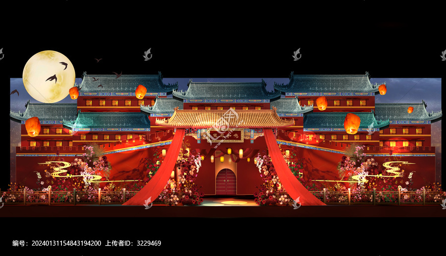 中式明清復(fù)古婚禮手繪效果圖