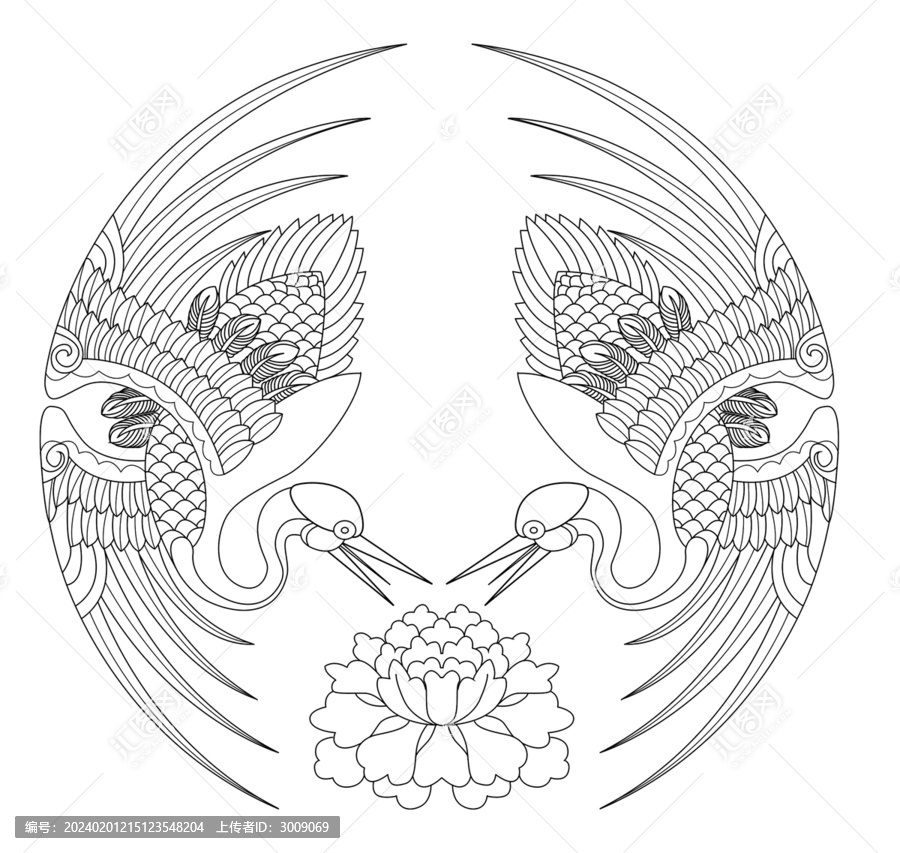 雙鳳牡丹花開(kāi)線稿