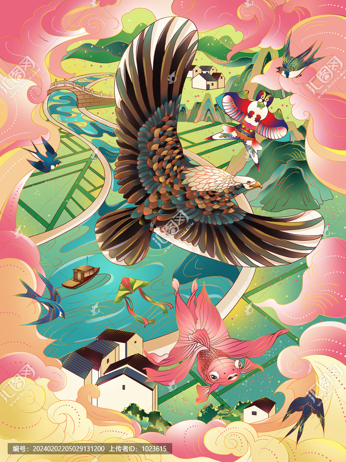 紙鳶風(fēng)箏春季風(fēng)光節(jié)氣古風(fēng)插畫
