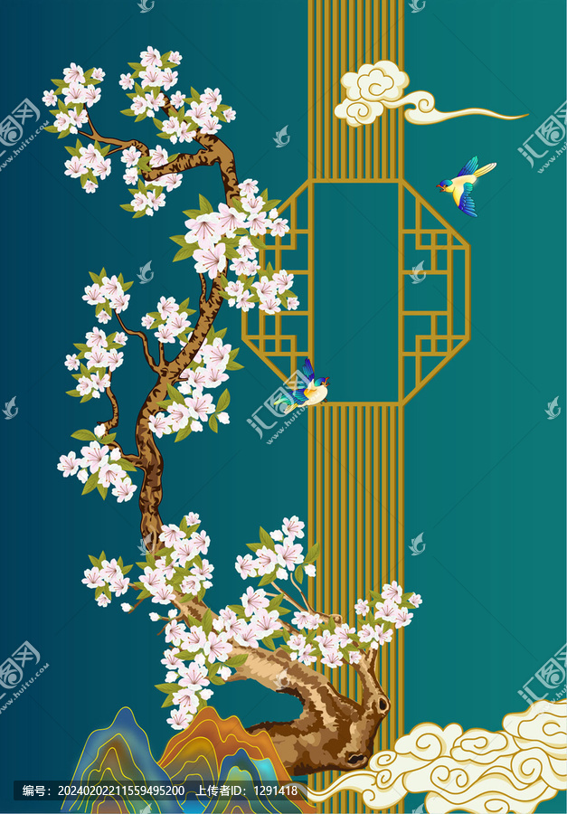 花鳥窗格藝術(shù)裝飾畫