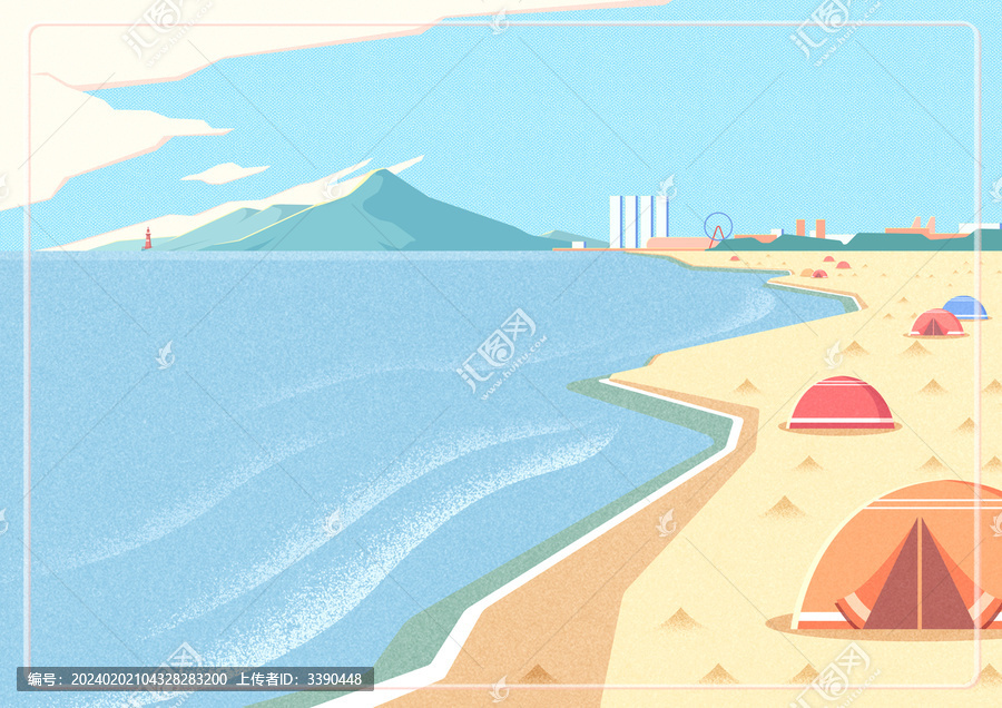 極簡風(fēng)格海灘度假露營裝飾插畫