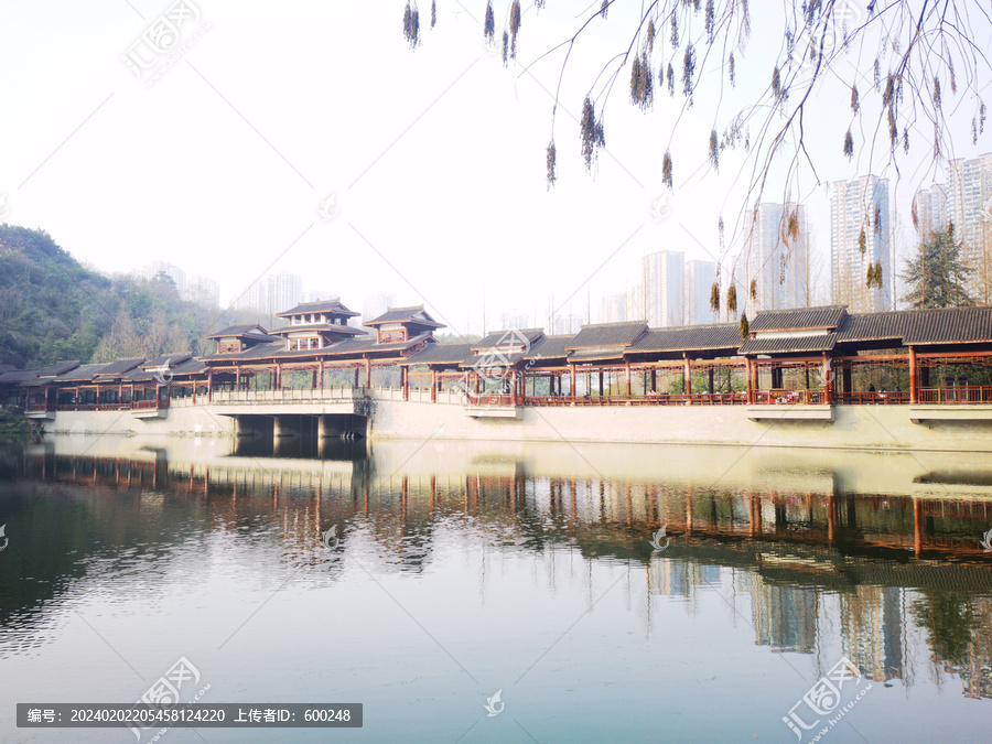 风雨廊桥古建筑大坝