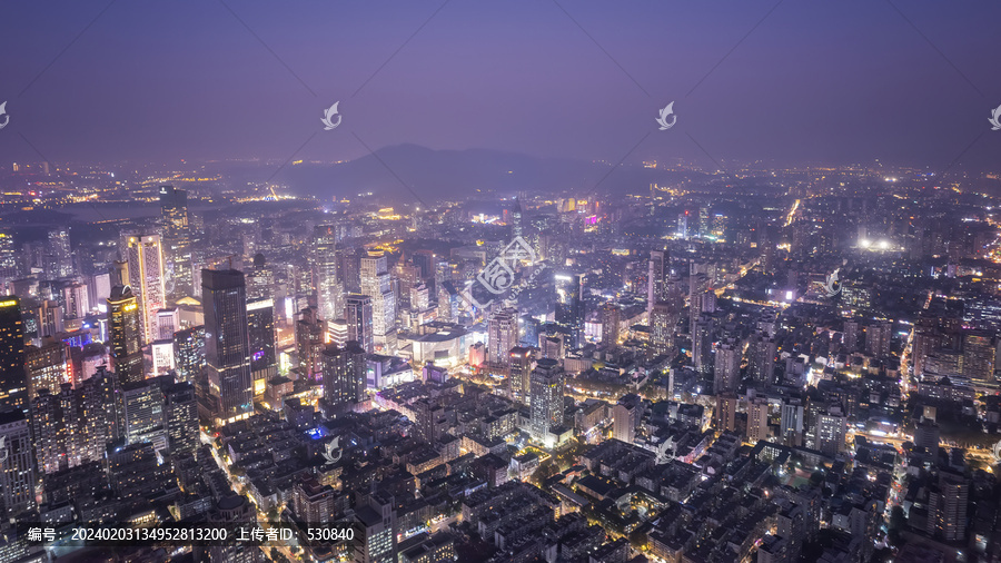 航拍南京新街口城市全景夜景