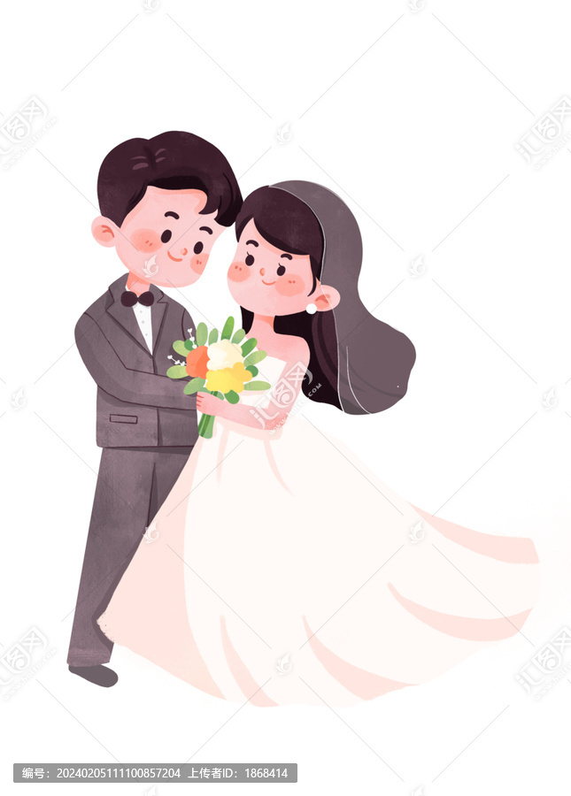 卡通可愛婚禮人物插畫