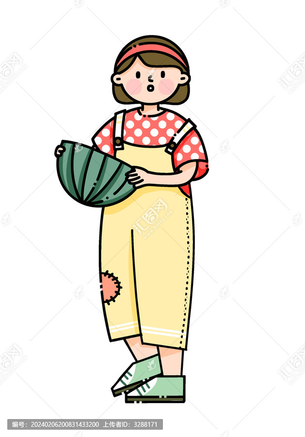 手繪人物扁平風(fēng)夏天西瓜小女孩