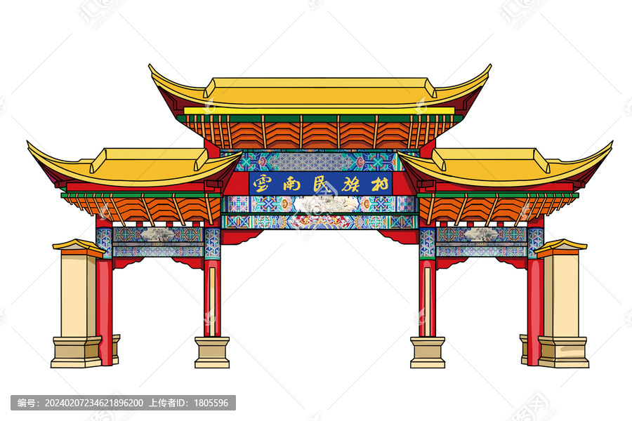 昆明市云南民族村正大门插画