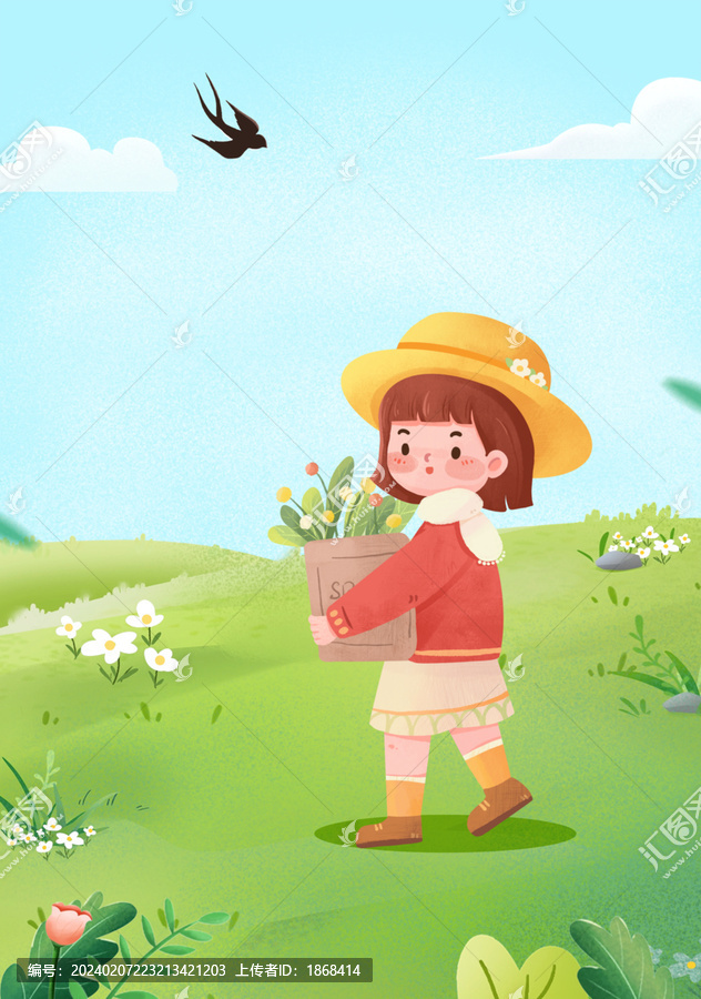 小清新春天可愛(ài)卡通插畫(huà)