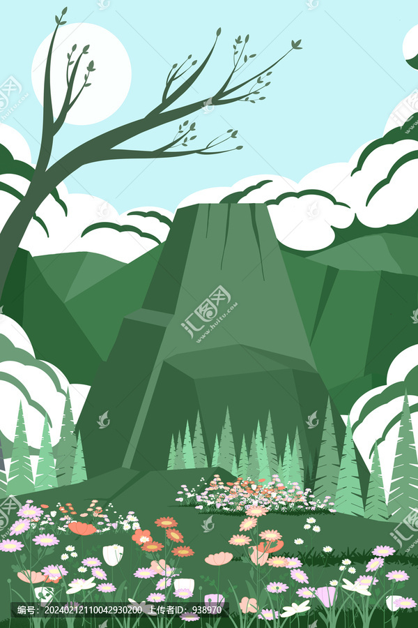 山上花海手繪插畫