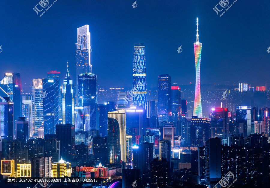 广州城市摩天大楼建筑夜景