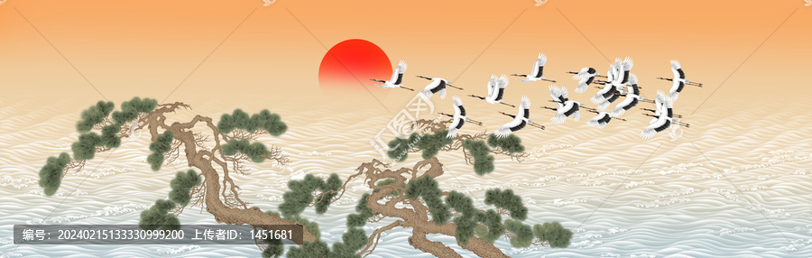 海天旭日松鶴圖