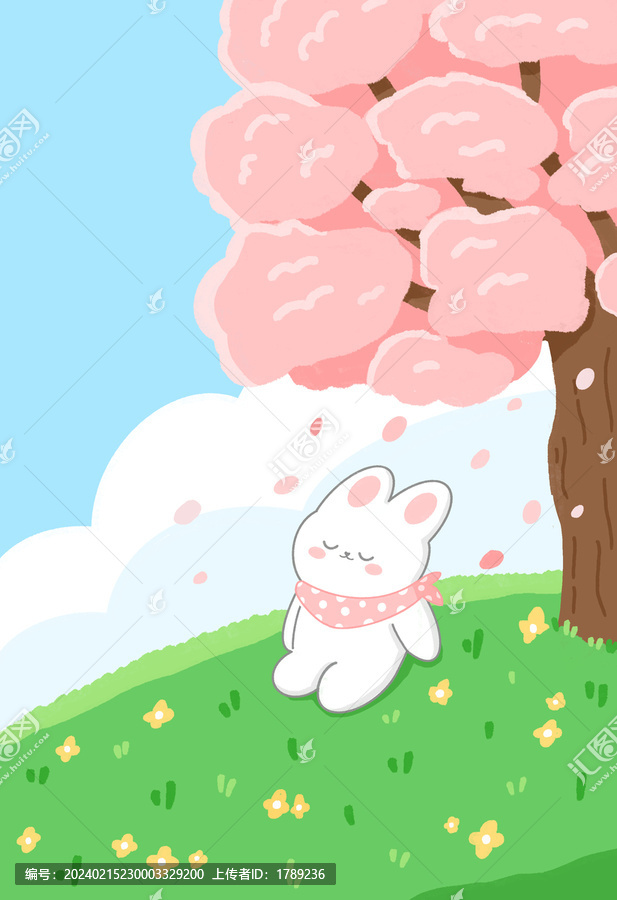 春天櫻花兔子插畫