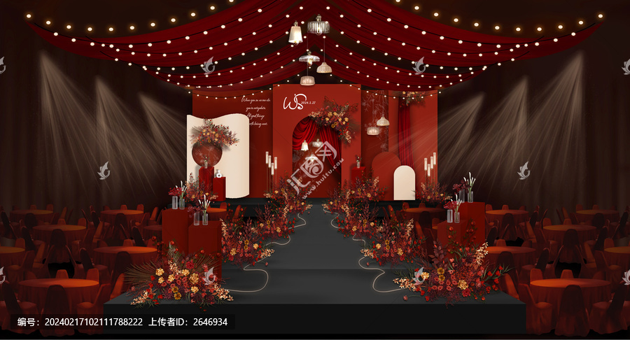 紅色簡約舞臺婚禮效果圖