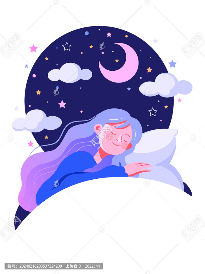 夜晚休息睡覺進入夢鄉(xiāng)的做夢女孩