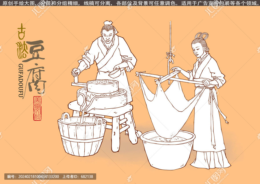 古法豆腐坊線描插畫