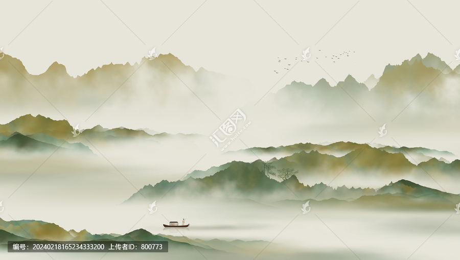 青綠簡約山水