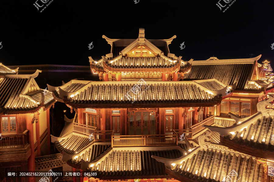 航拍嘉峪关丝路神画夜景