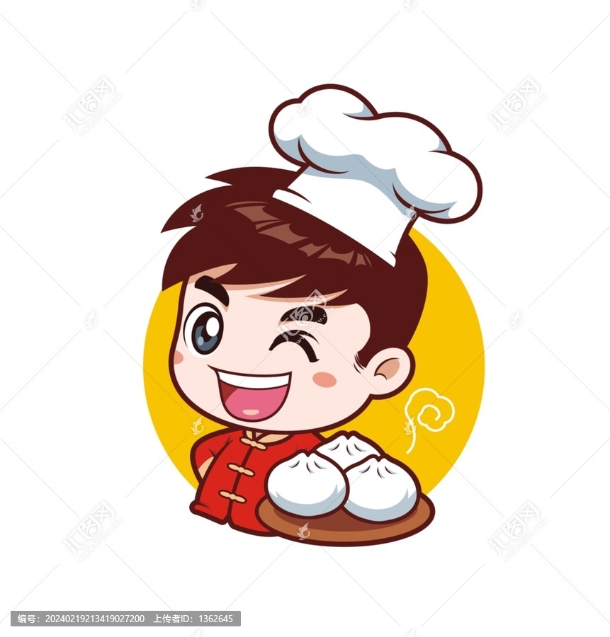 卡通可愛中式小廚師端包子頭像