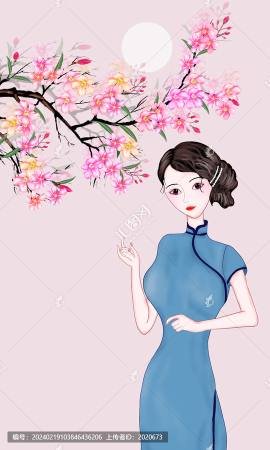 古装美女花鸟