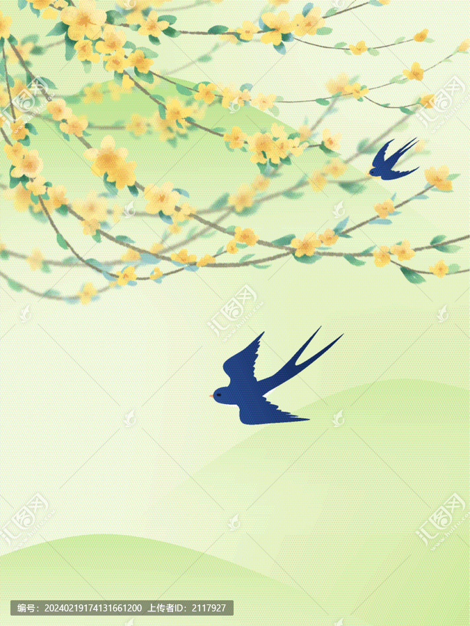 春天燕子飞来迎春花山