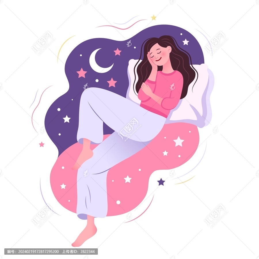 夜晚休息舒緩放松的睡覺做夢女孩