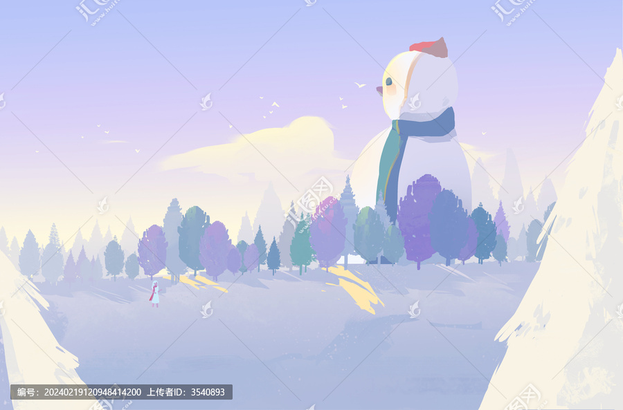 節(jié)氣冬天雪人松樹小清新治愈溫馨