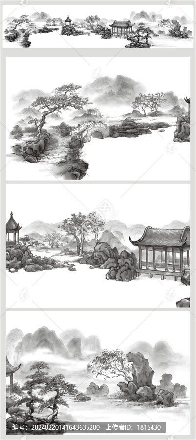 中式園林水墨畫(huà)橋亭榭