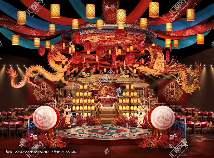 明清中式復(fù)古婚禮手繪效果圖
