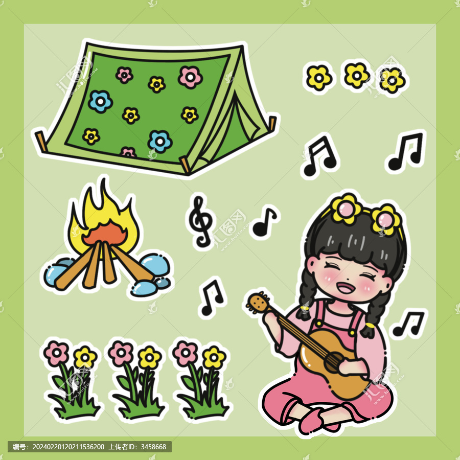 唱歌小女孩插畫元素