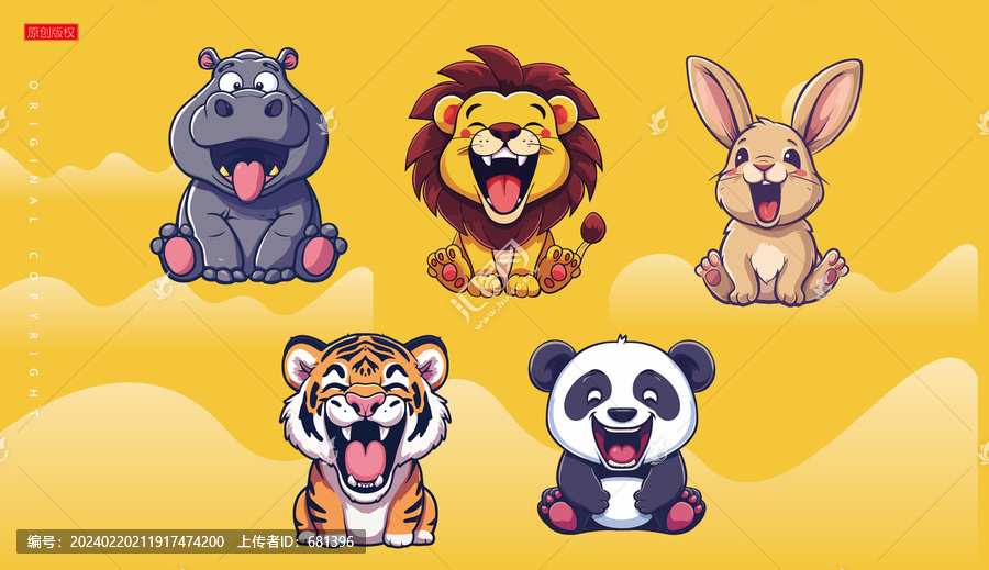 面對(duì)鏡頭可愛的卡通動(dòng)物