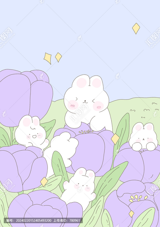 治愈系小兔子郁金香插畫