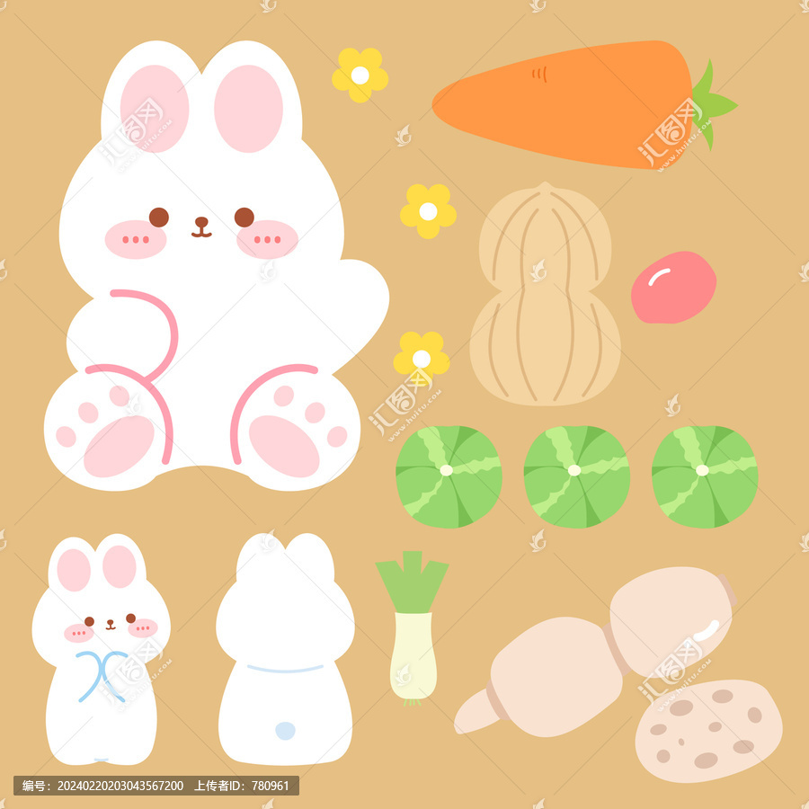 小兔子蔬菜貼紙