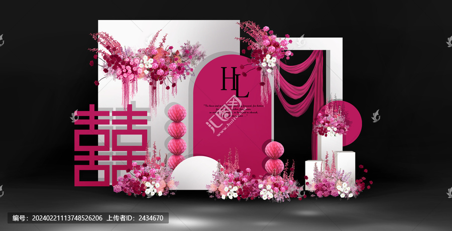紅白撞色婚禮迎賓區(qū)