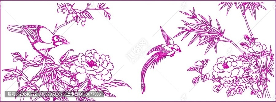 錦雞竹林牡丹翠鳥圖