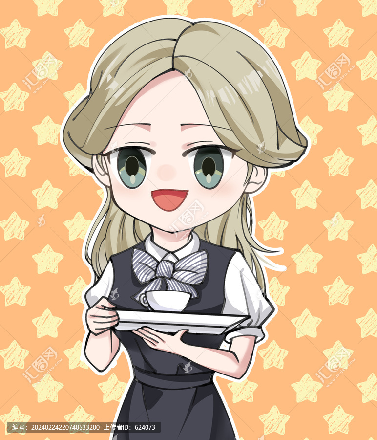 手繪Q版女孩服務(wù)生PSD