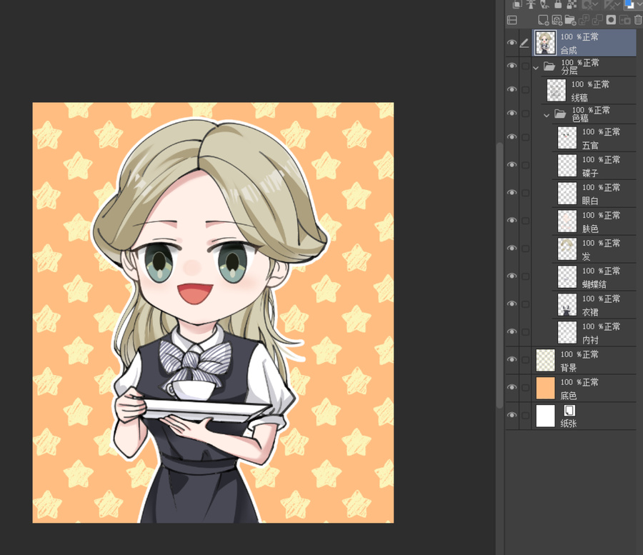 手繪Q版女孩服務(wù)生PSD