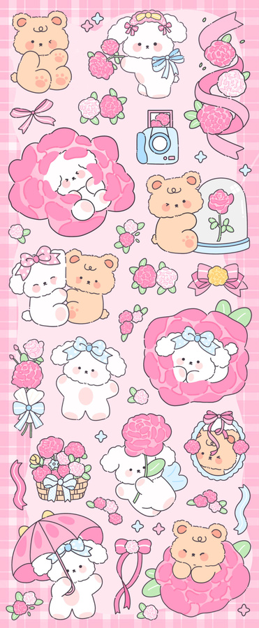 玫瑰花小狗貼紙