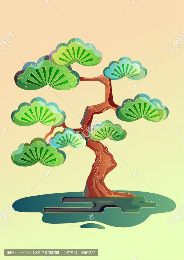 國風(fēng)矢量樹木植物插畫素材