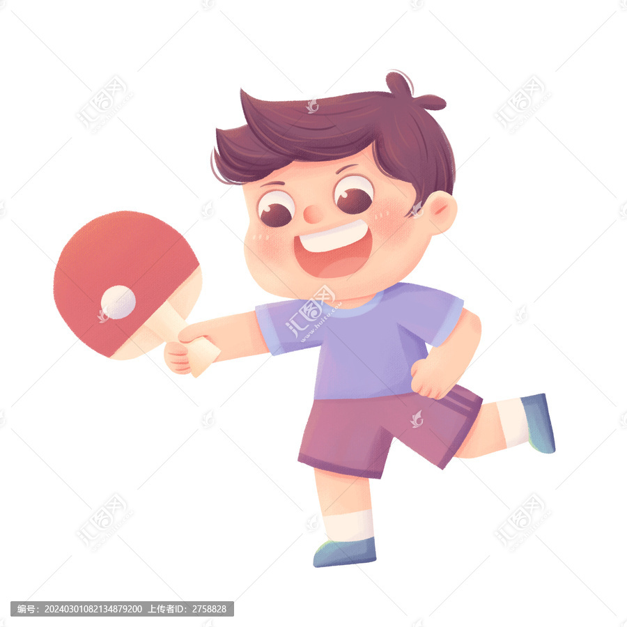 卡通可爱儿童开心打乒乓球
