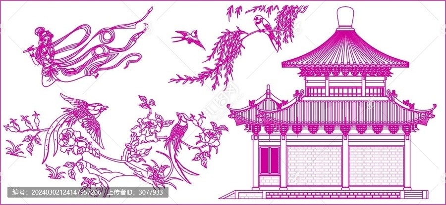 古代宮殿錦雞燕子圖