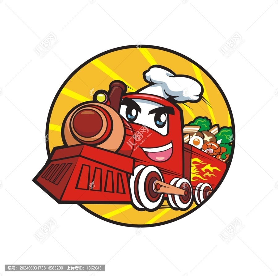 卡通可愛火車頭廚師頭像矢量圖