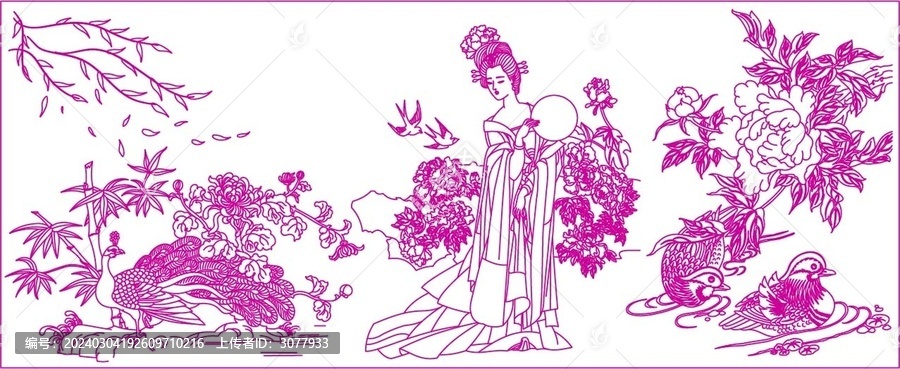 楊貴妃游園牡丹孔雀圖