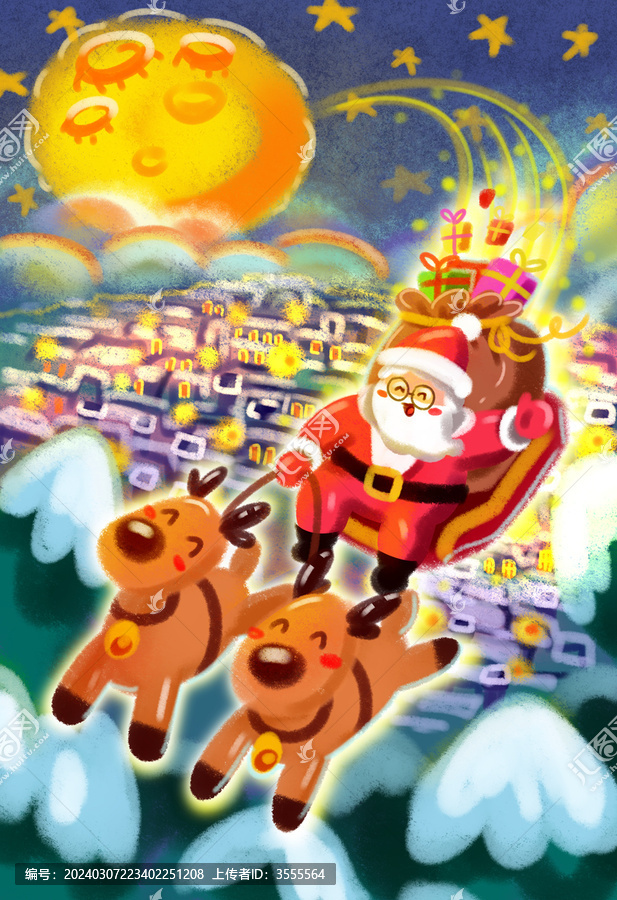 圣誕節(jié)圣誕老人麋鹿插畫