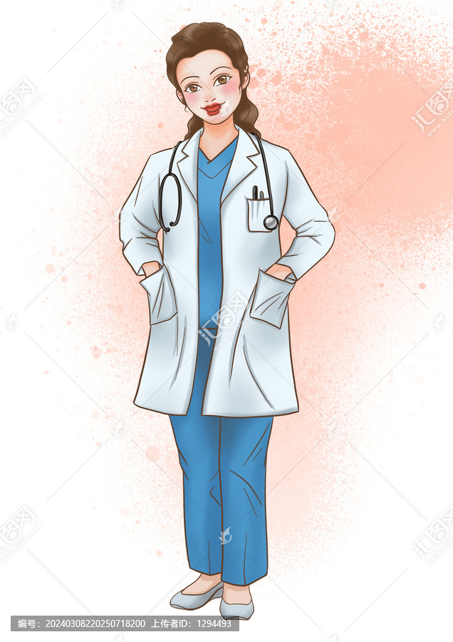手繪女醫(yī)生職業(yè)裝全身像